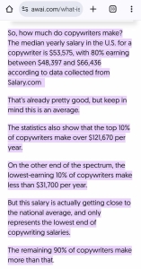 screenshot of AWAI's copywriting salary page